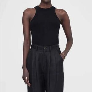 Anine Bing Eva Black Ribbed High Neck Tank Top